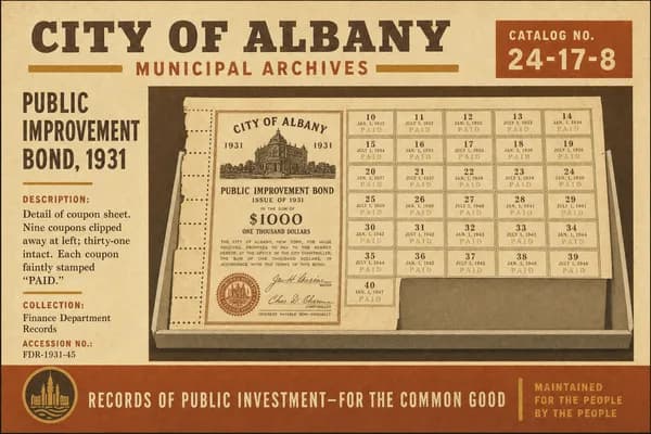 A detail of a bond's attached interest coupons, several clipped off at one end and the remainder intact, each faintly stamped.