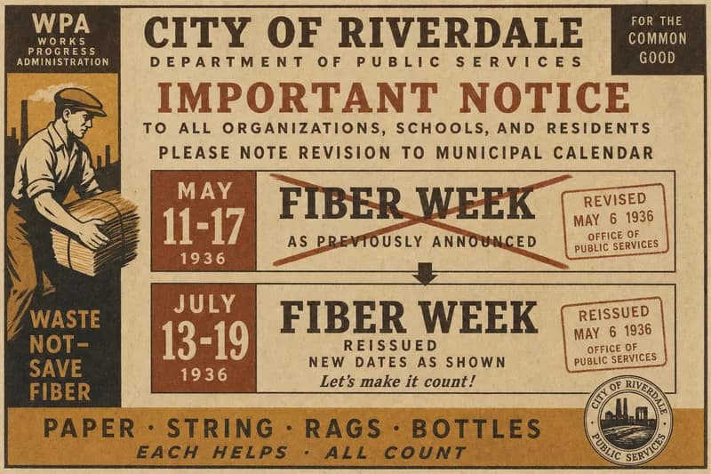 A printed calendar page showing one week crossed out in red and the same event stamped onto a later week.