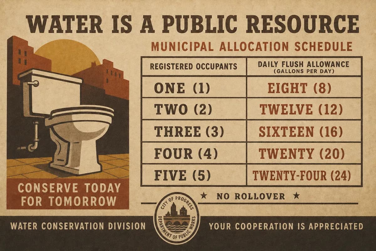 A ruled allocation table listing one through five occupants against daily flush figures of eight, twelve, sixteen, twenty, and twenty-four, footnoted no rollover.