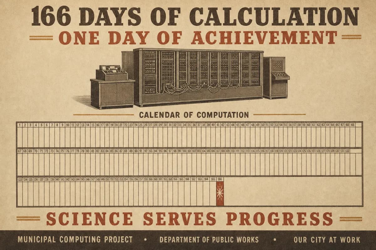 A long ruled calendar strip of small squares with the final square inked in and a small computer drawn above it.