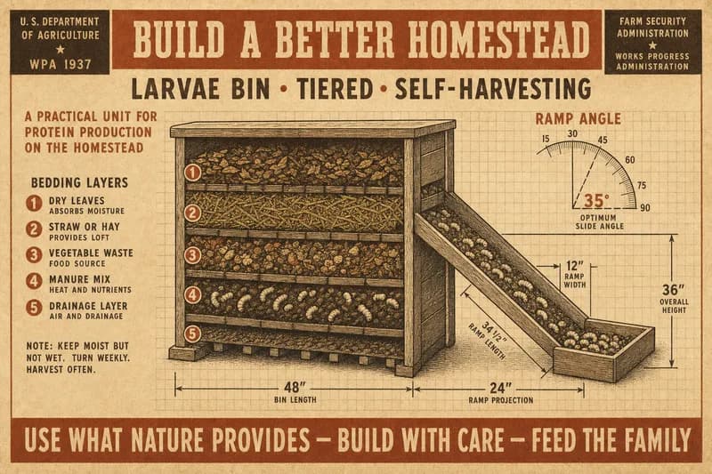 A cutaway diagram of a tiered bin showing labeled bedding layers and a ramp drawn with a measured angle.