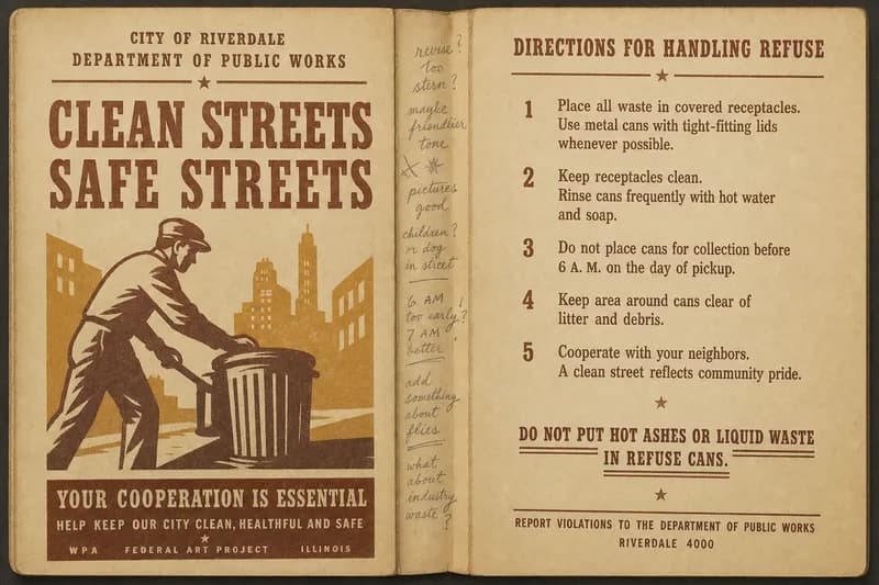 An open manual spread showing printed instructions with handwritten pencil notes in the margins, one warning underlined several times.