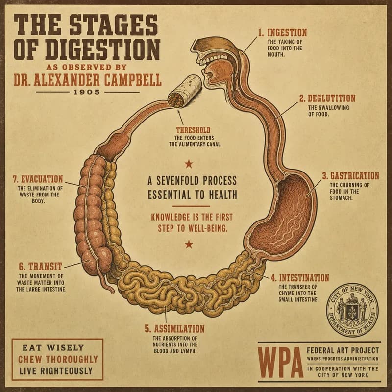 A circular diagram mapping mythic journey stages around a stylized digestive tract, with a burrito drawn at the starting position.