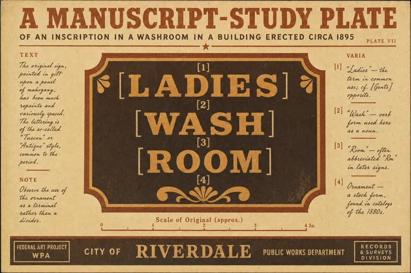 A study plate showing a short sign's text with each word bracketed, numbered, and connected to handwritten margin notes.